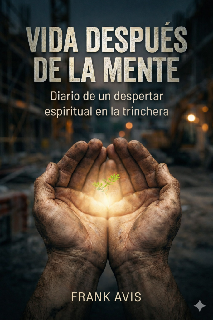 Portada de Vida después de la mente, de Frank Avis: unas manos sostienen una planta iluminada.